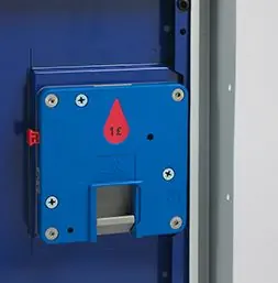 Cerradura retornable de moneda o ficha de color azul | POLYPAL STORAGE SYSTEMS